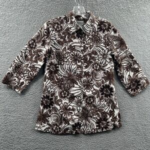 Chicos Womens Artsy Indie Top S Linen Floral Button Front Cottagecore Statement